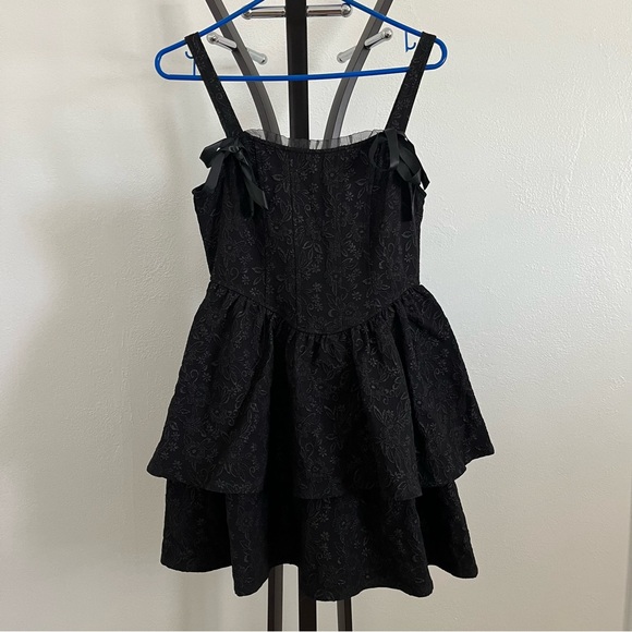 Trixxi Black Floral Whimsigoth Fairy Goth Glam Grunge Babydoll Dress Medium - Picture 1 of 6
